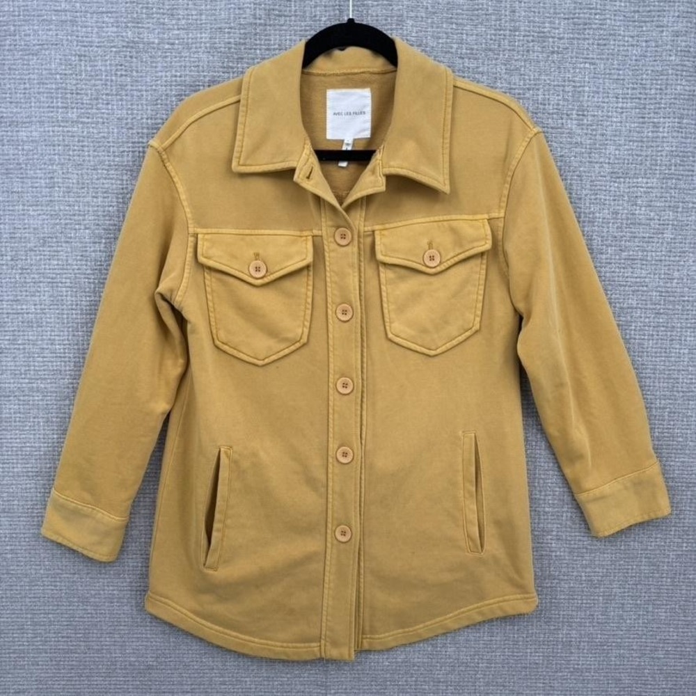 Avec Les Filles Shirt Jacket Womens L Mustard Yellow Cotton Blend Casual